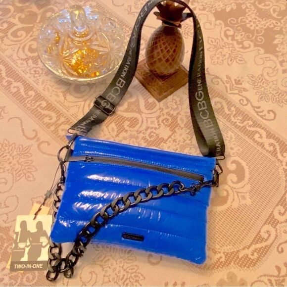 BCBG 2 IN 1 PUFFY ZIP TOP CROSSBODY SHOULDER BAG NWT INDIGO BLU - Picture 2 of 16